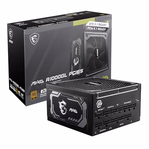 MSI MAG A1000GL PCIE5 Black 1000W Fully Modular 80+ Gold Certified