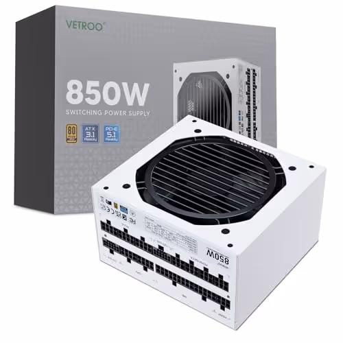 Vetroo 50315153277247 White 850W Fully Modular 80+ Gold Certified ATX