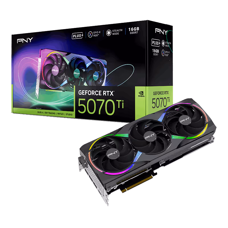 PNY GeForce RTX 5070 Ti EPIC-X RGB Triple Fan Plus 16GB GDDR7 Black