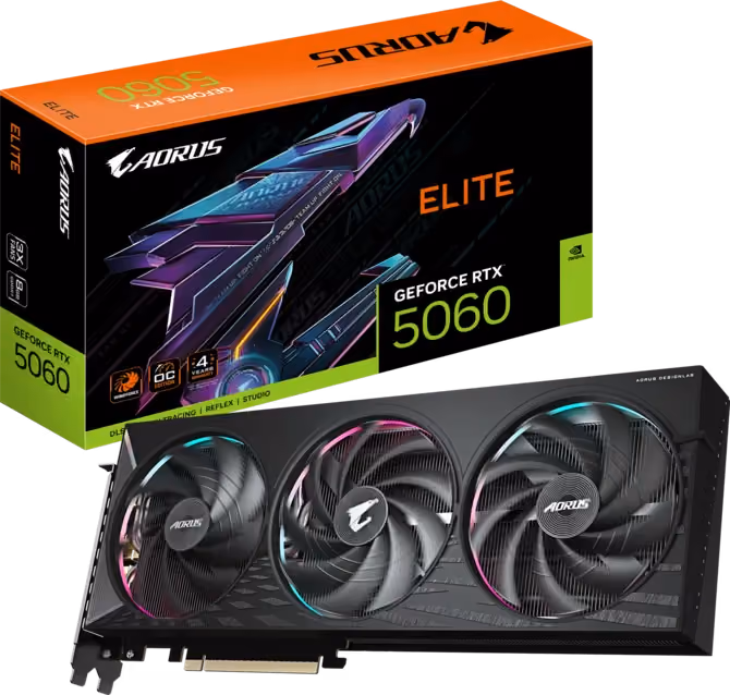 Gigabyte AORUS ELITE GeForce RTX 5060 8GB GDDR7 Black